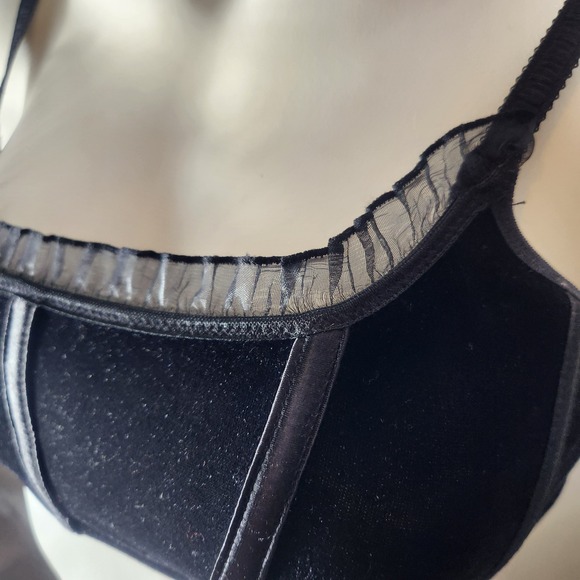Vintage Victoria Secret Black Velvet Bra Y2K Mini Bustier Corset Dream Angel - Picture 15 of 15